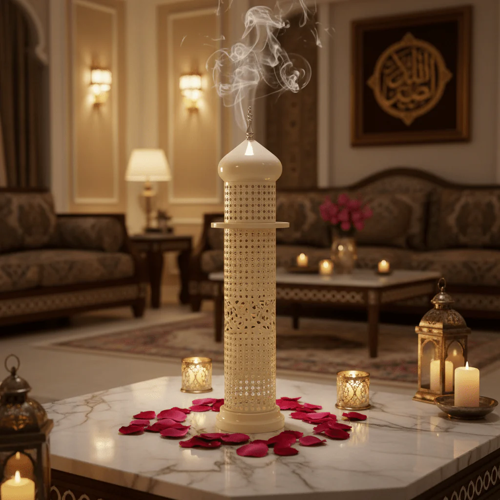 Cream Metal Incense Burner — Minaret Tower Design | 60cm | Arabic Bakhoor Holder - Image 2