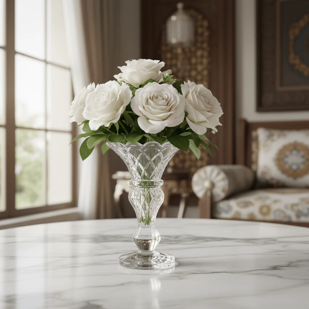 Crystal Flower Vase 16cm – Ornate Cut Glass Centerpiece - Image 2