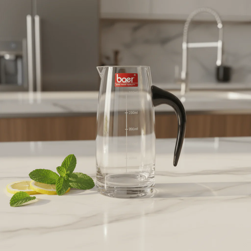 Baer Crystal Glass Beverage Dispenser with Handle – Stylish Everyday Drink Serving Bottle – 300 ml - Image 2