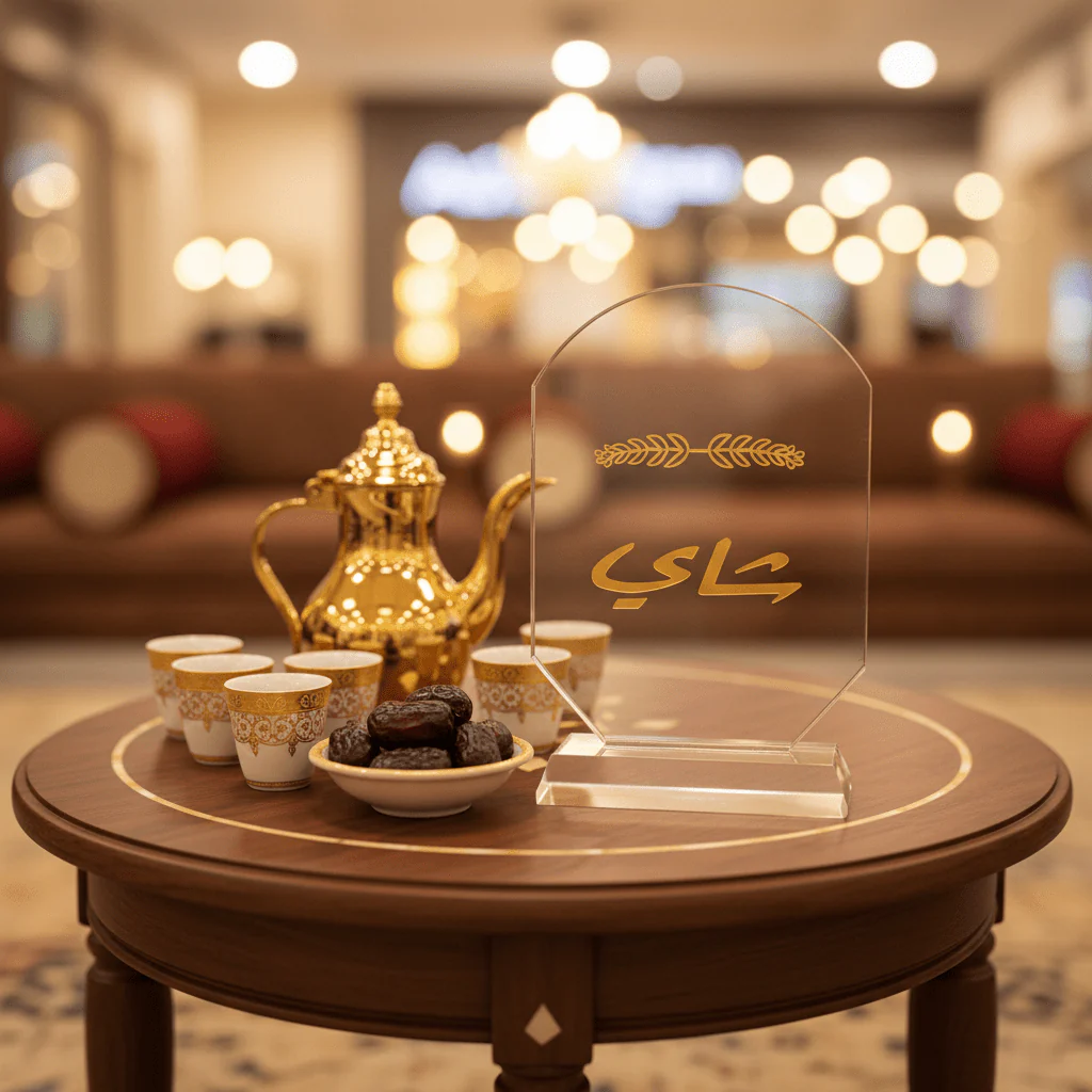 Crystal Glass Table Decor with Gold Arabic Chai Calligraphy Design - 9.5 x 15.5 cm - Image 2