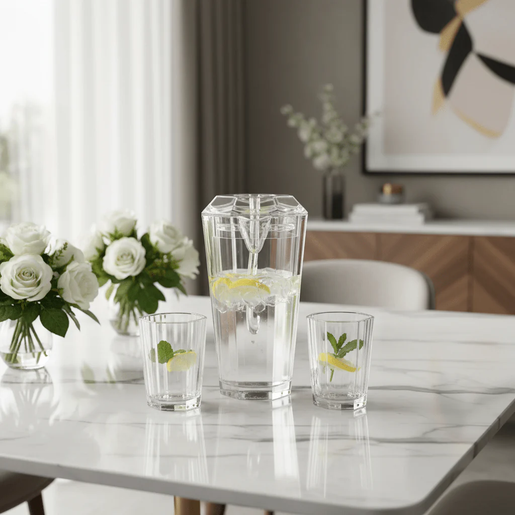 Crystal Hexa Contemporary Clear Hexagon Acrylic Beverage Jug – 2.2 Litre Capacity - Image 2