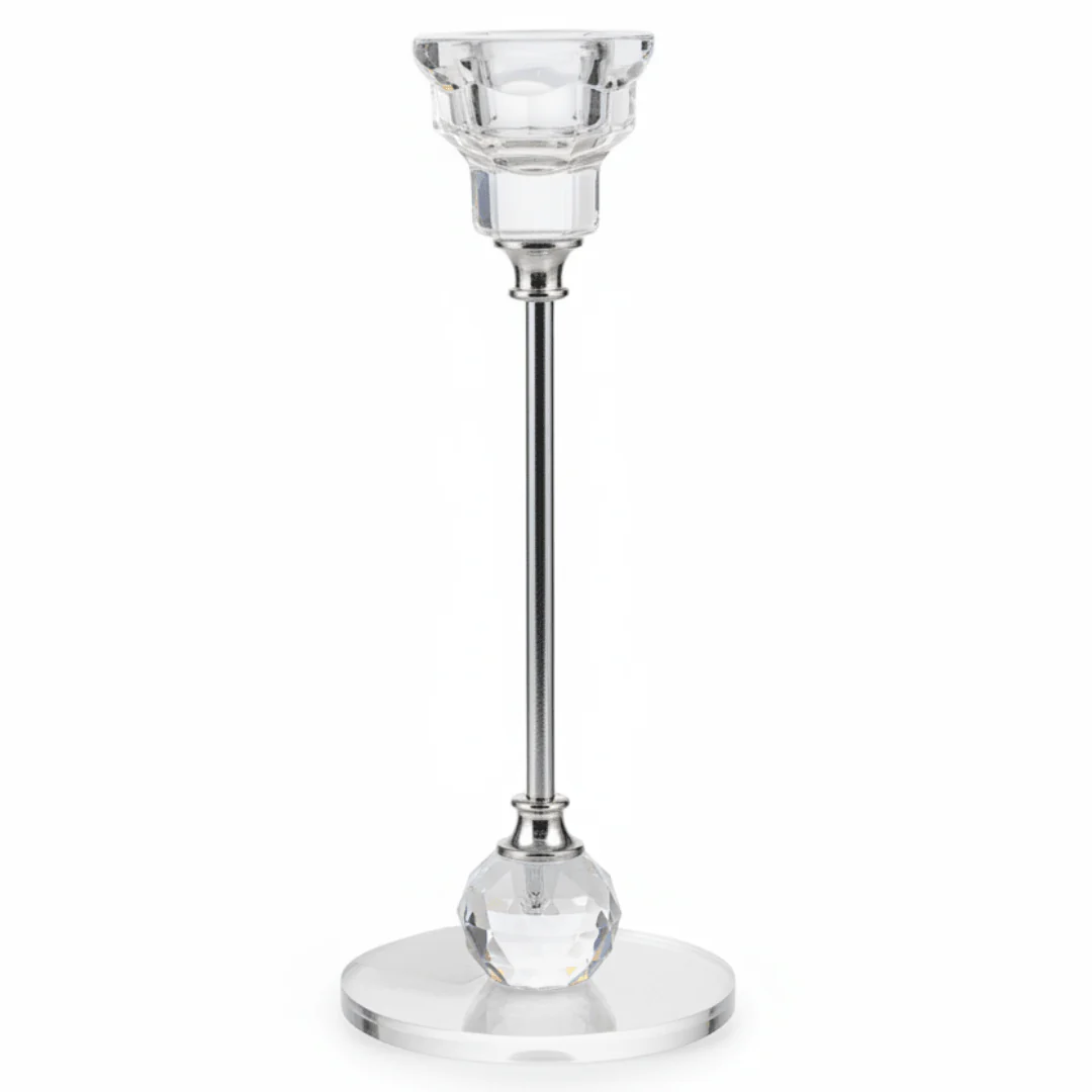 Crystal & Silver Metal Decorative Candle Holder for Elegant Home and Event Styling – 18cm