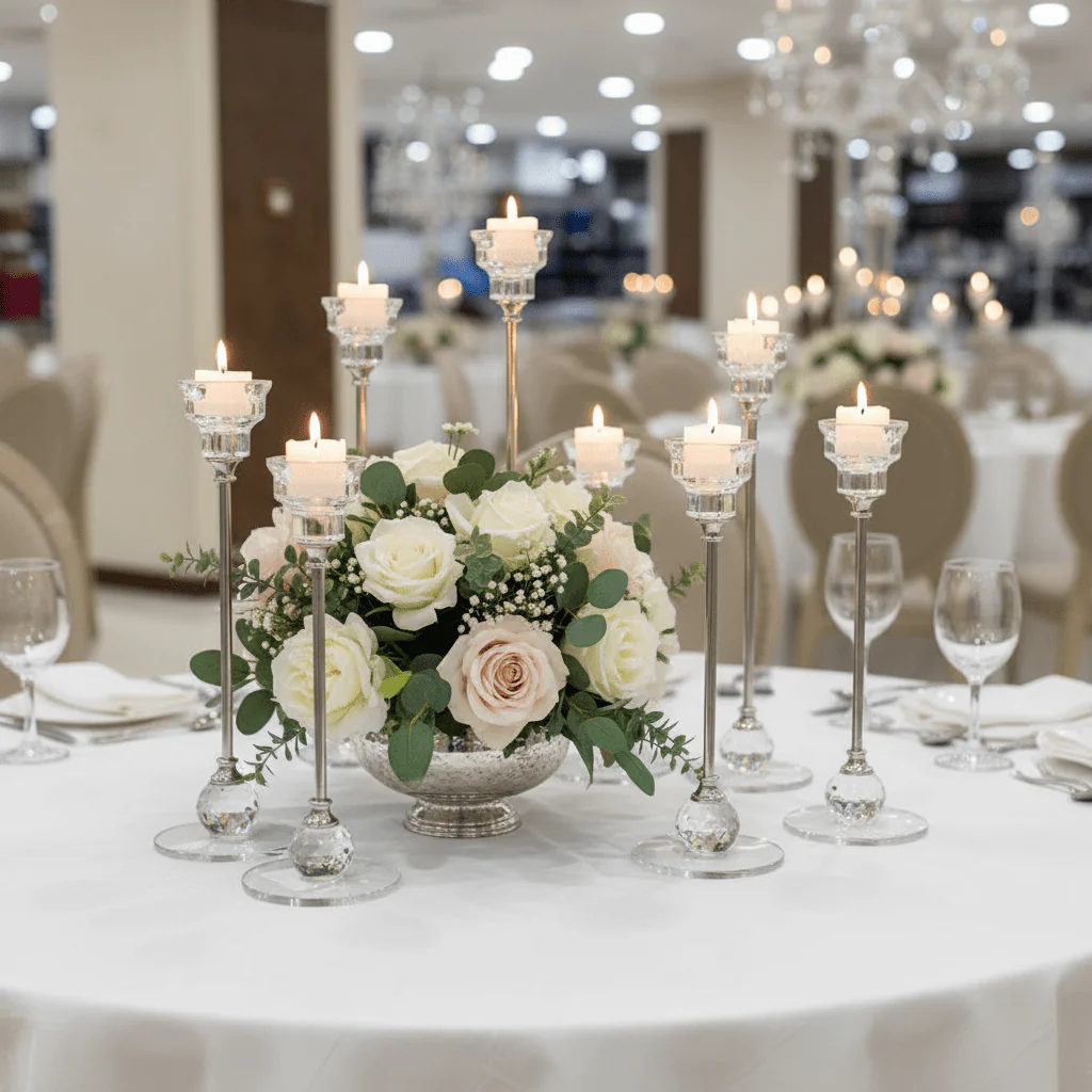 Crystal & Silver Metal Decorative Candle Holder for Elegant Home and Event Styling – 18cm - Image 4