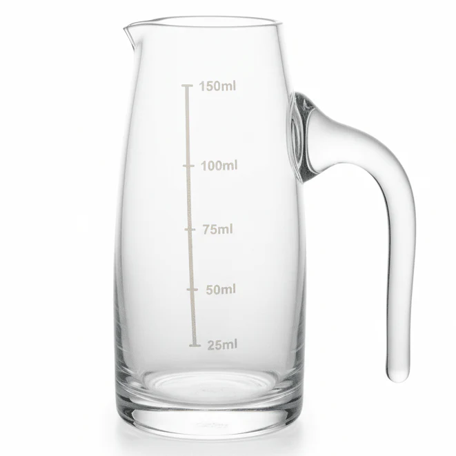 CrystalServe 150ml Mini Clear Glass Dispenser with Glass Handle – Compact Beverage Pourer for Syrup, Oil & Specialty Drinks