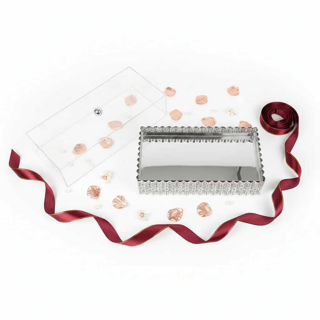 CrystalServe Premium Rectangle Silver Snack Serving Tray with Transparent Acrylic Lid – 36 × 16.5 cm - Image 4