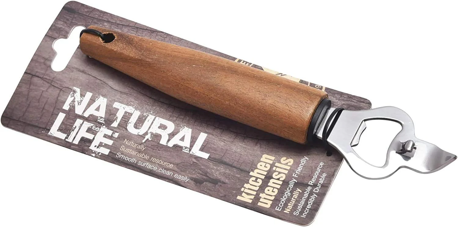 Cuisine Art Stainless Steel Bottle Opener with Acacia Wood Handle-20cm-Silver & Brown - Image 3