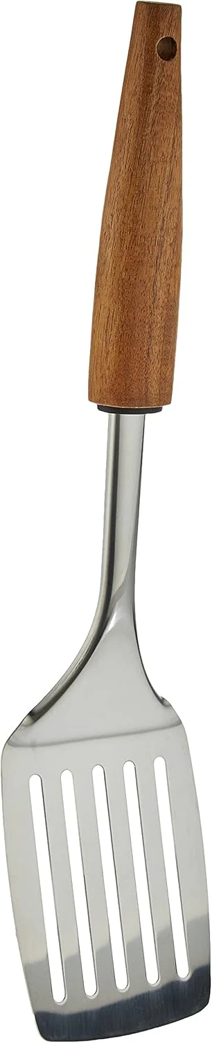Cuisine Art Stainless Steel Slotted Turner with Acacia Wood Handle-34cmX8cm-Silver & Brown