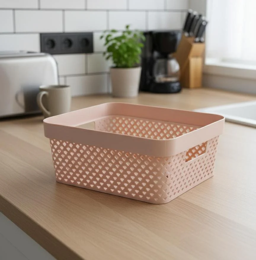 CURVER 11 Litre Plastic Storage Basket – 35x26x13 cm Organizer Basket, Pink Color for Home & Office