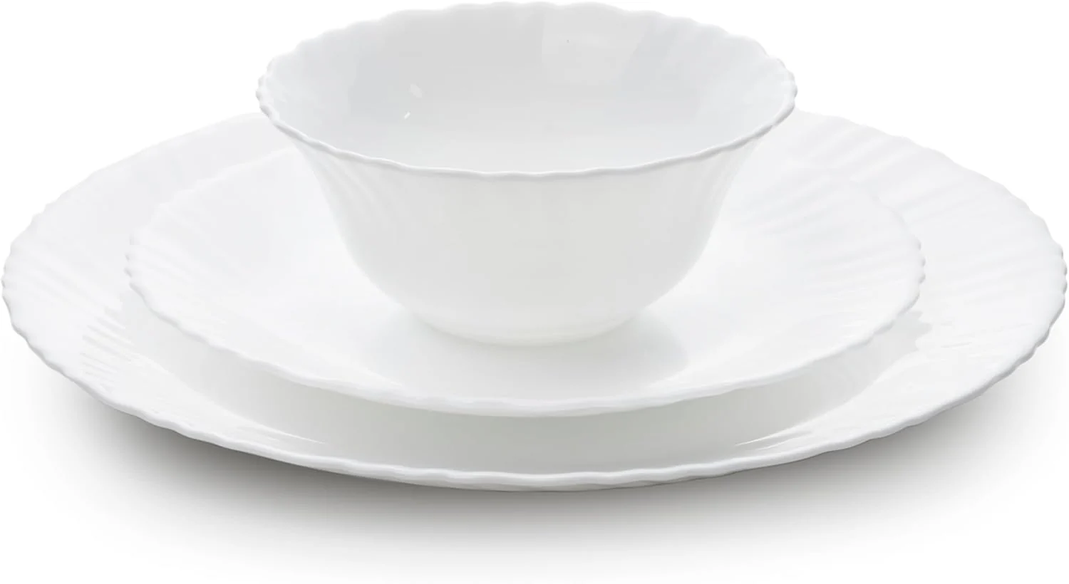 Cuisine Art 12pcs Opalware Dinner Set, 10" Dinner Plate-4pcs, 7.5" Desert Plate-4pcs, 5" Bowl-4pcs, White - Image 2