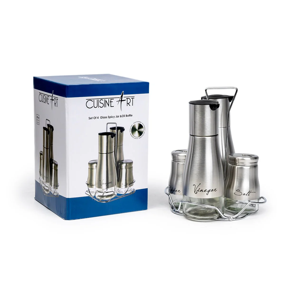 Cuisine ART Glass Shakers and Oil Bottle 4pcs Set, Oil Bottle-300ml*2 & Shakers-150ml*2 - Image 2
