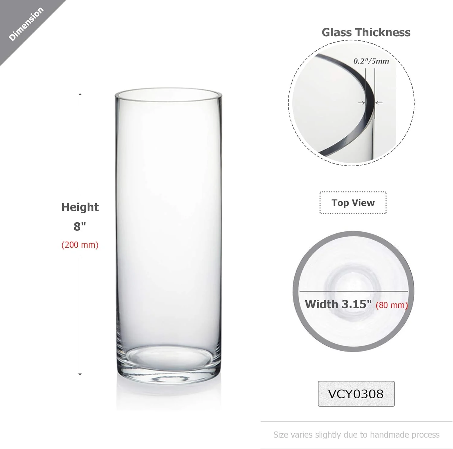 AKDC Cylinder Vase, 3" W x 8"H, Clear Skinny Narrow Glass Bud Vase for Wedding Party Flowers Centerpieces Home Office Decor, 1 Piece - Image 3