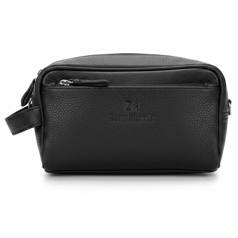 Dany Morris Black Elegant Leather Handbag Pouch 20×10 cm Compact and Sophisticated Daily Carry Option