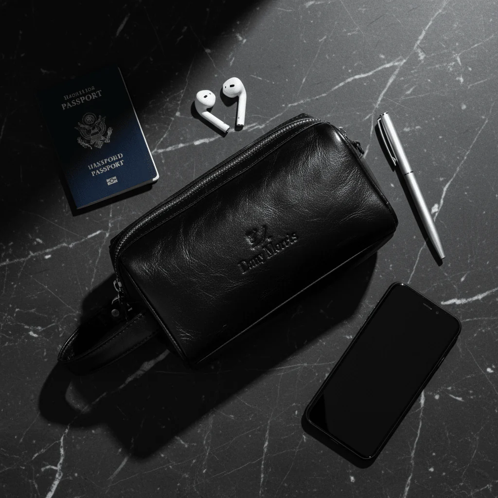 Dany Morris Black Premium Elegant Leather Handbag Pouch 20×10 cm Modern Sleek Look for Daily Essentials - Image 2