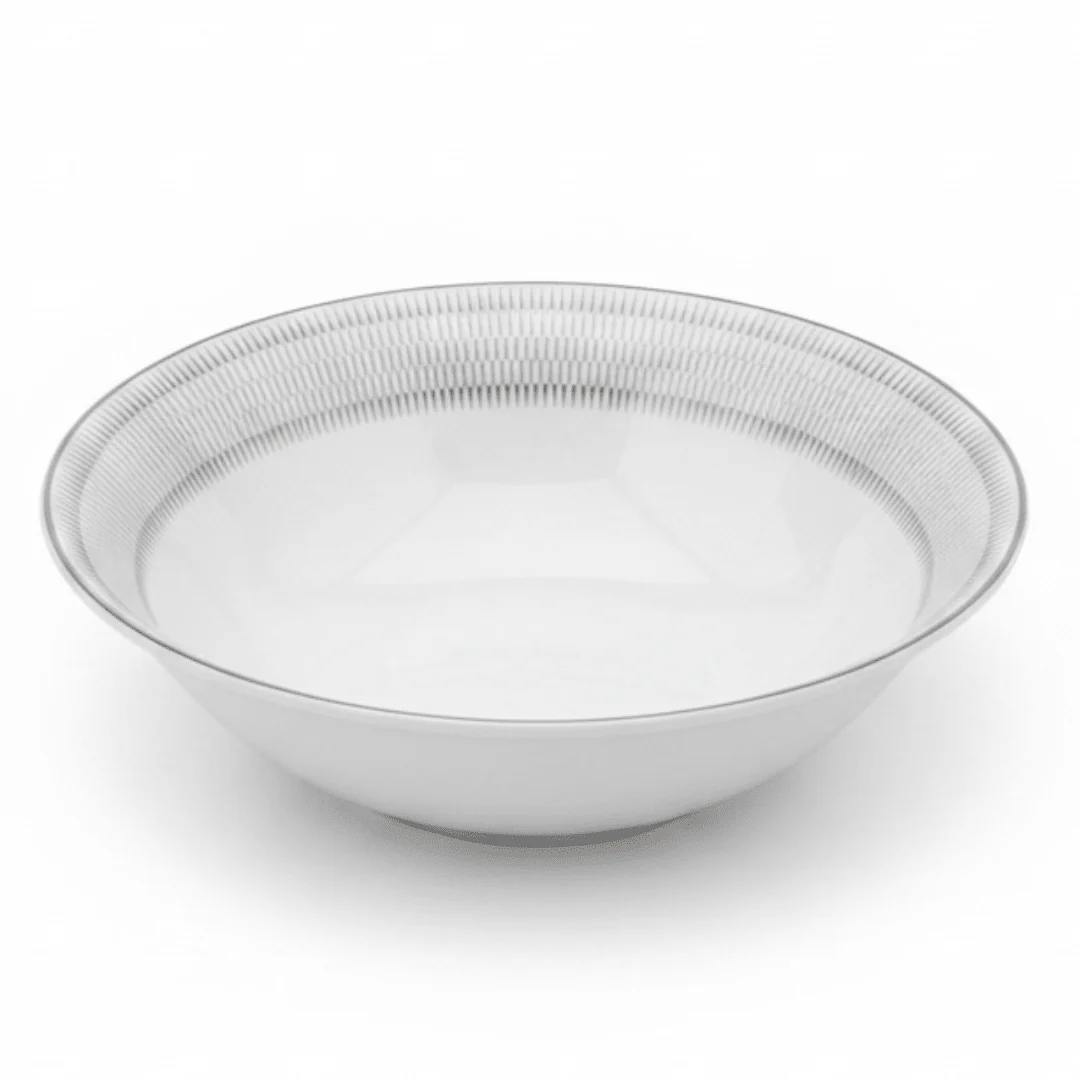 Decopor White Porcelain Salad Bowl with Silver Rim | 6 Inch | Premium Tableware