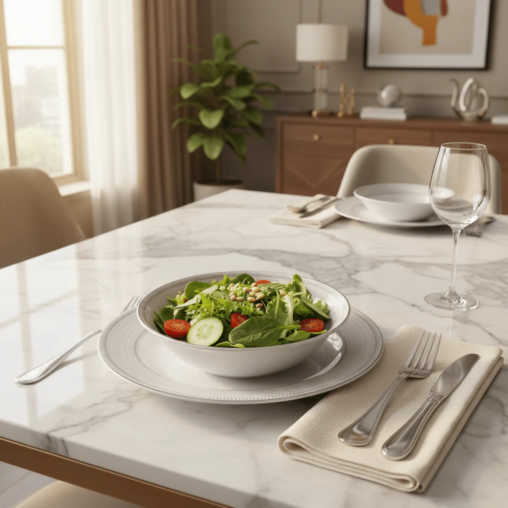 Decopor White Porcelain Salad Bowl with Silver Rim | 6 Inch | Premium Tableware - Image 2