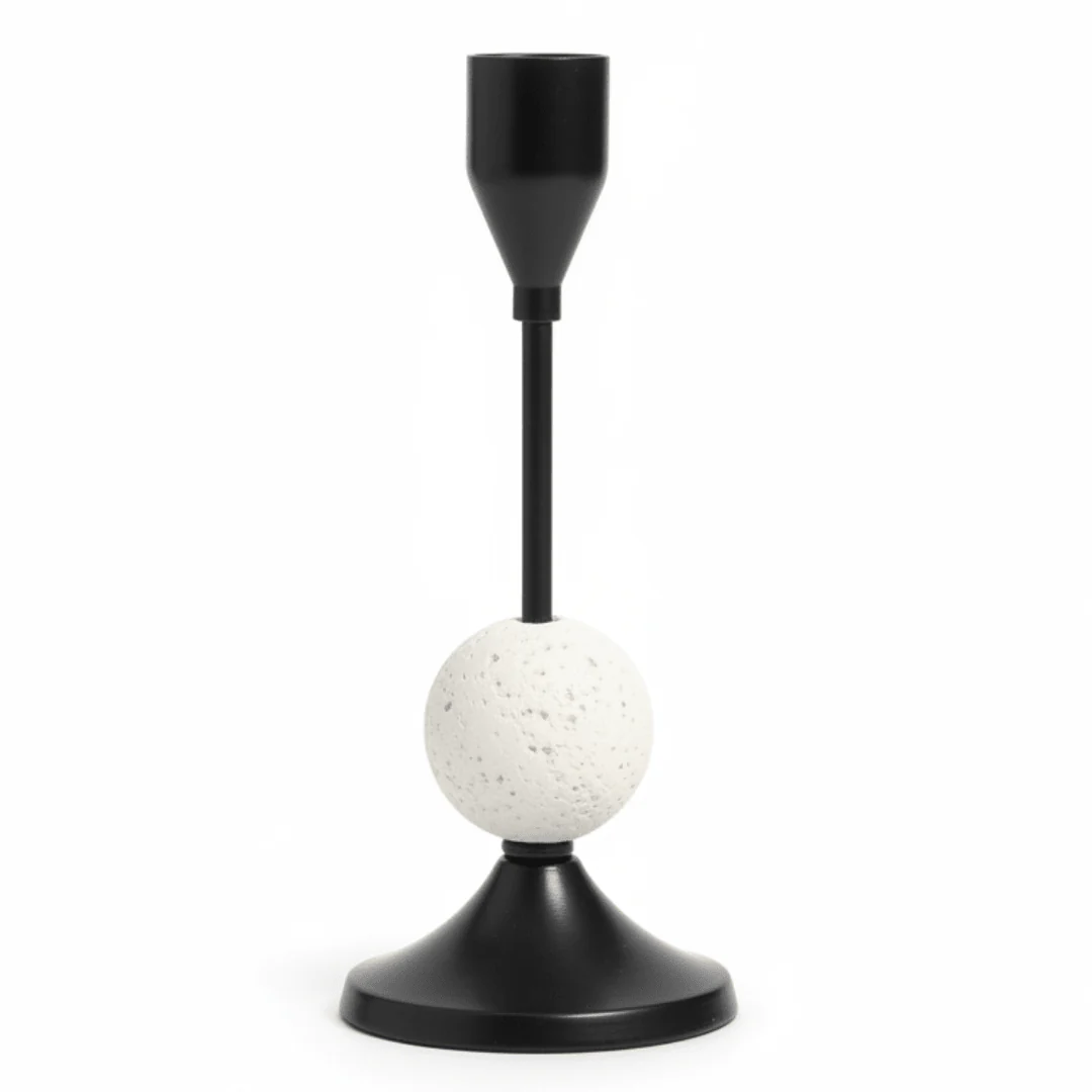 Decorative Black Metal Candle Holder with White Chalk Design for Home Décor – 17cm