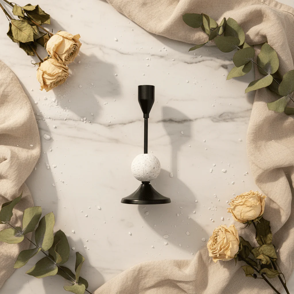 Decorative Black Metal Candle Holder with White Chalk Design for Home Décor – 17cm - Image 3