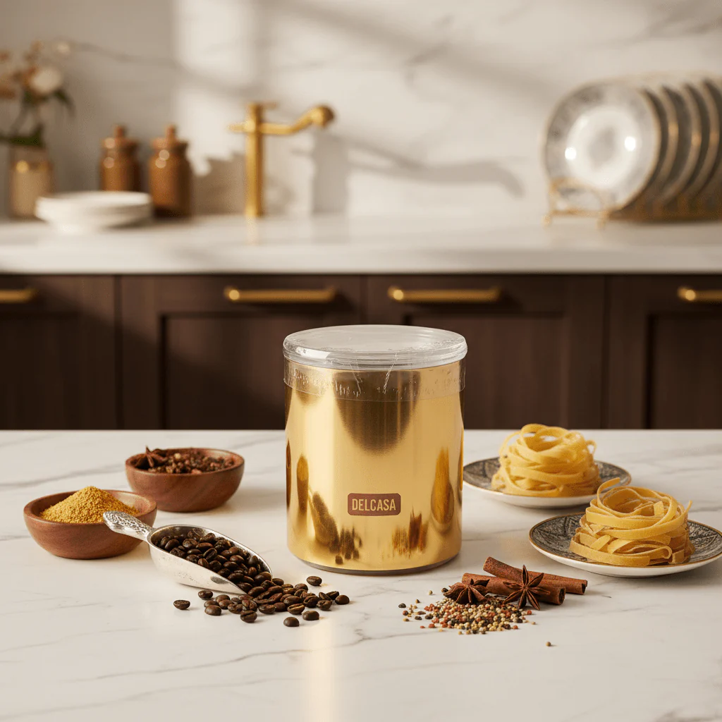 Delcasa Premium Airtight Golden Acrylic Storage Canister for Kitchen Dry Food Storage 750 ml - Image 2