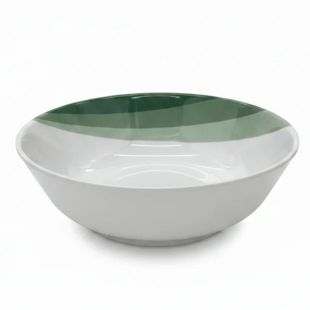 Delcasa Round White Melamine Serving Bowl with Green Shade Design, Large Capacity Bowl for Family Serving – 21.5 cm