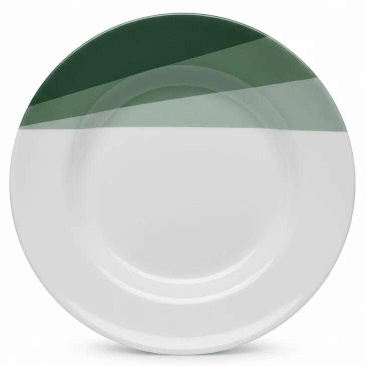 Delcasa Round White Melamine Serving Plate with Green Shade Design, Medium Serving Plate for Everyday Dining – 25 cm