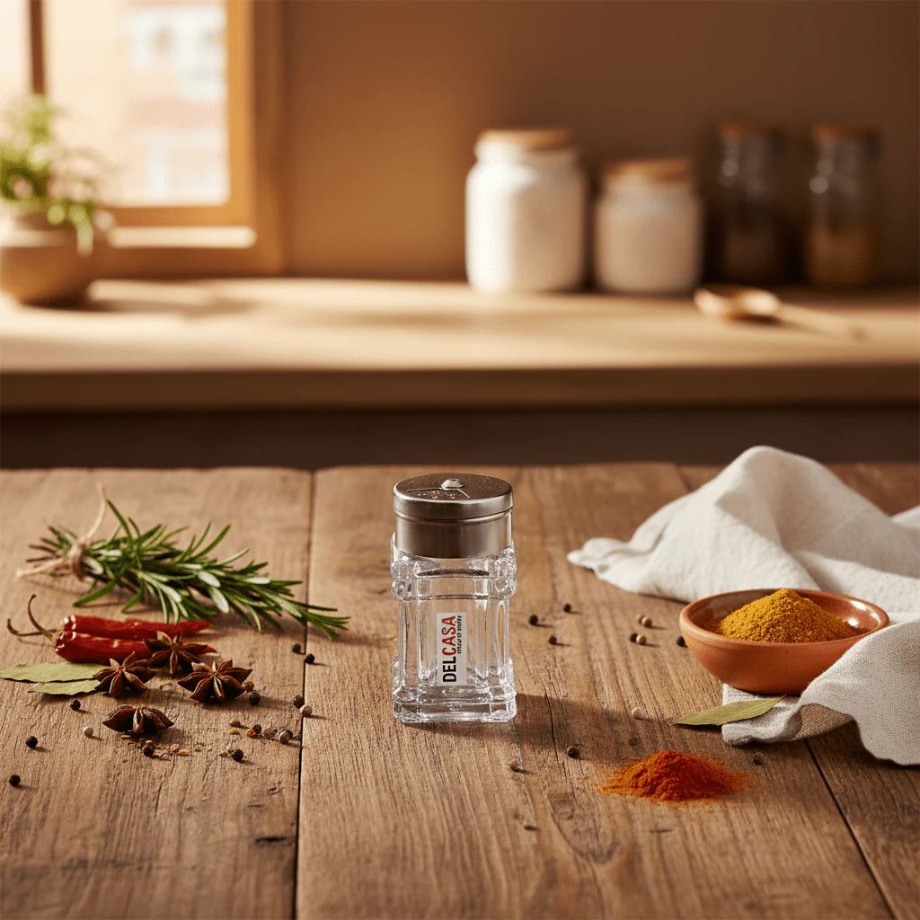 Delcasa Stylish Acrylic Salt & Pepper Shaker with Metal Lid for Modern Kitchen & Dining Table – 8cm - Image 2