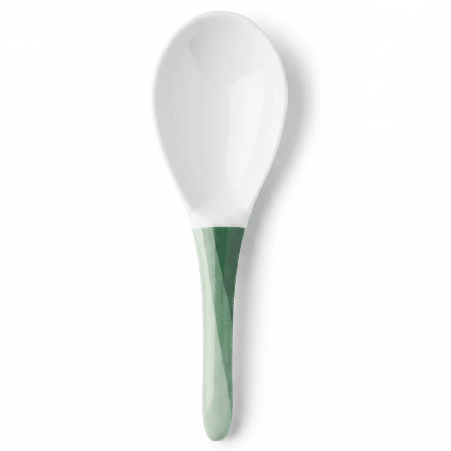 Delcasa White Melamine Serving Spoon with Green Shade Design, Strong & Heat-Resistant Serving Utensil – 20 cm