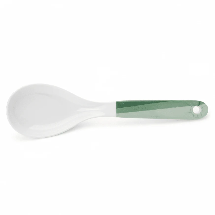 Delcasa White Melamine Spoon with Green Shade Design, Durable Multipurpose Kitchen Spoon – 10 Inch
