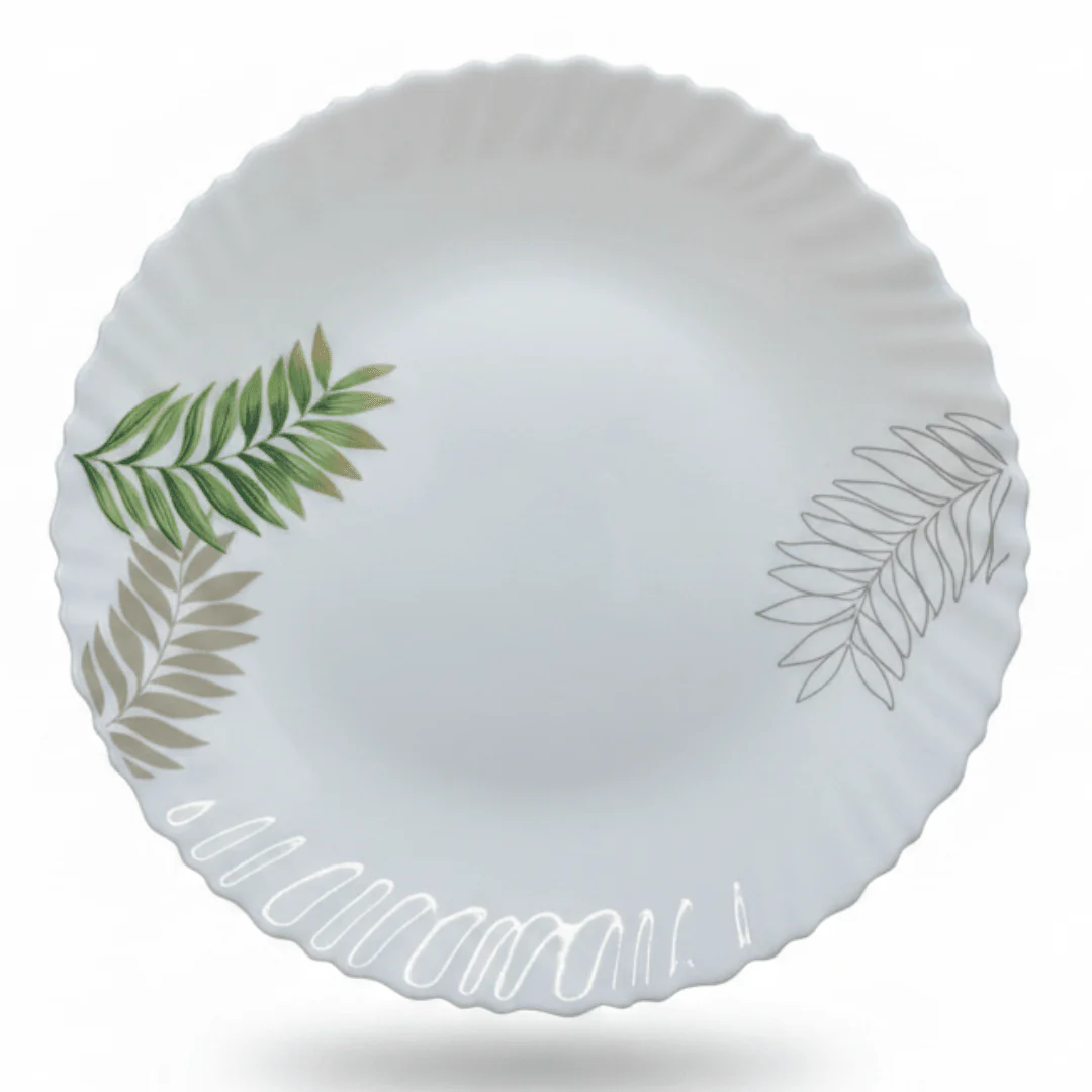 Delcasa White Opalware Dinner Plate with Elegant Leaf Design – 10.5 Inch
