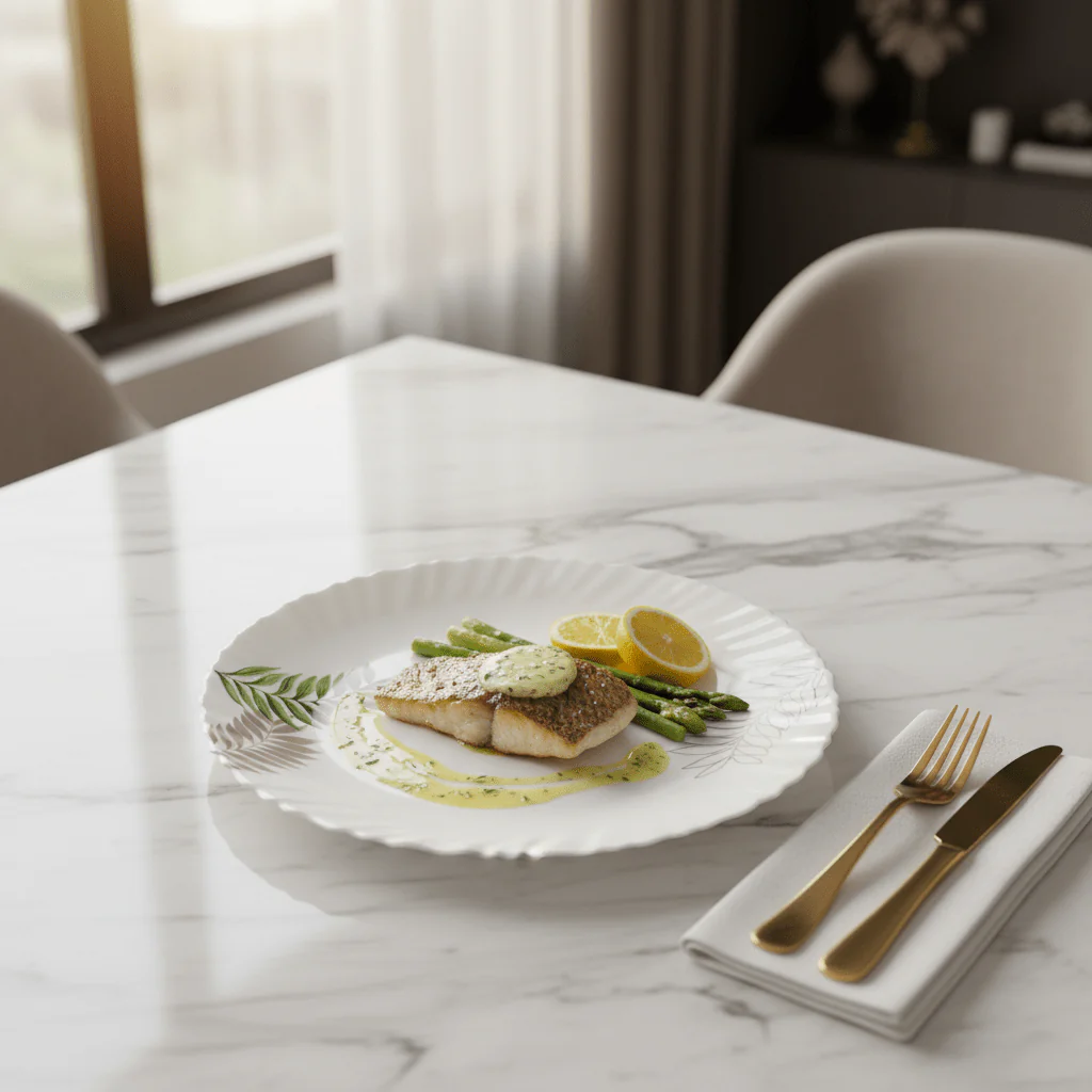 Delcasa White Opalware Dinner Plate with Elegant Leaf Design – 10.5 Inch - Image 2