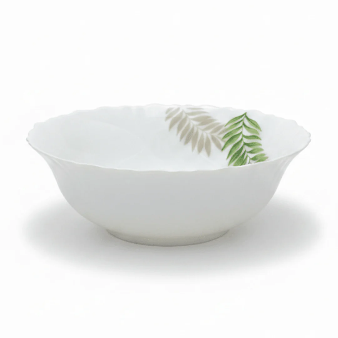 Delcasa White Opalware Serving Bowl with Leaf Design - 7 Inch