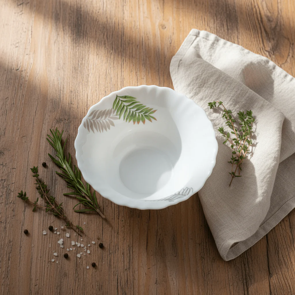 Delcasa White Opalware Soup Plate with Leaf Design - 5.5 Inch - Image 2