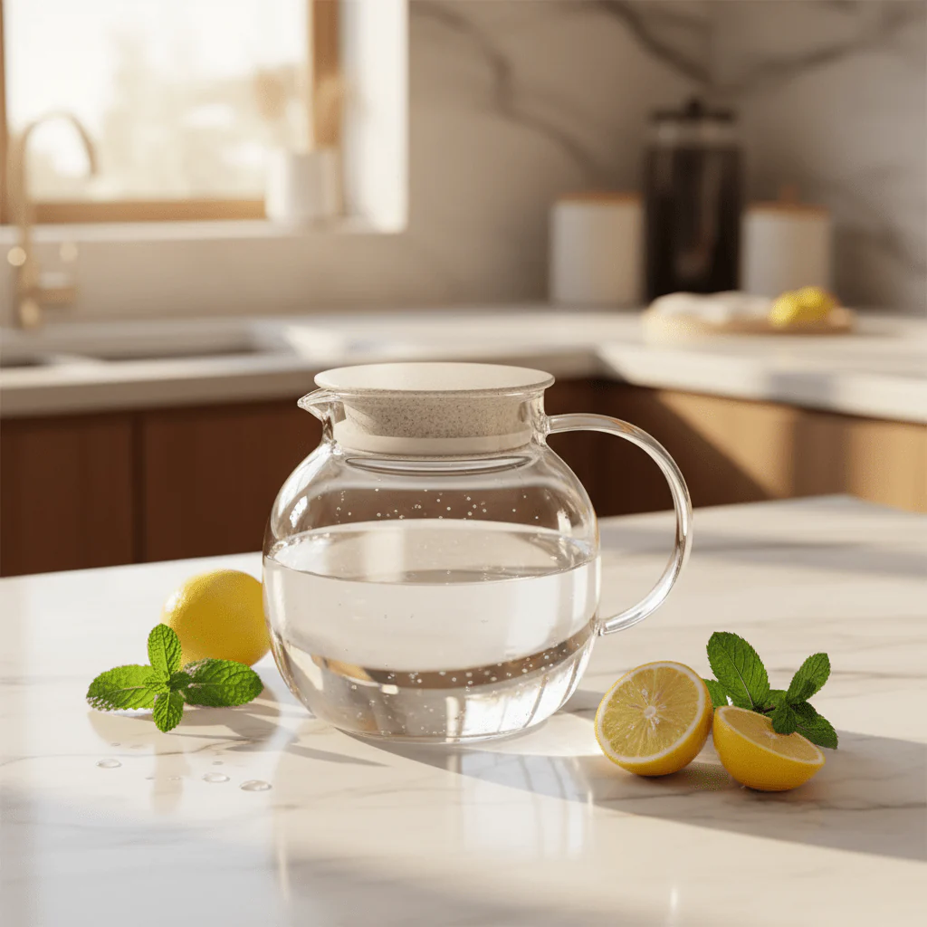 Deli Compact Glass Water Jug with Elegant Lid – Space-Saving Drink Pitcher (1.18 L) - Image 2