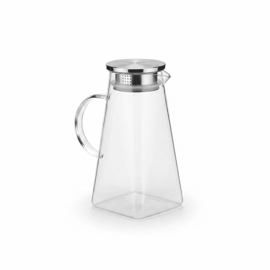Deli Luxury Glass Water Jug with Polished Silver Lid – Large Capacity Beverage Server (2 L) - Image 2