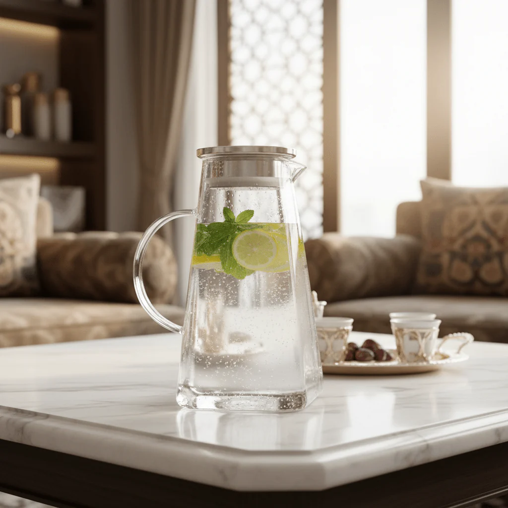 Deli Luxury Glass Water Jug with Polished Silver Lid – Large Capacity Beverage Server (2 L) - Image 3