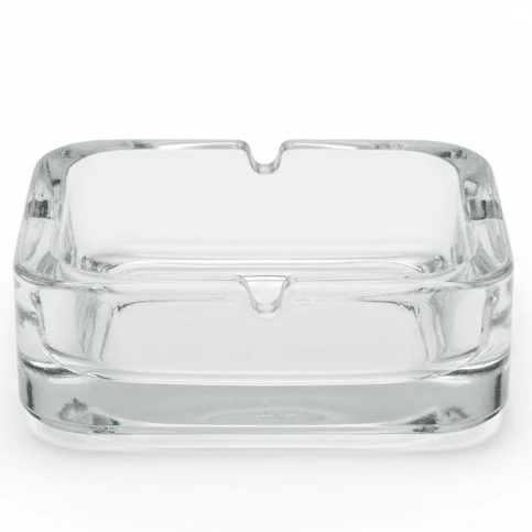 DELI Modern Square Glass Ashtray with Stylish Decorative Finish – Thick Glass Ashtray for Home & Office Use (11.5 cm)