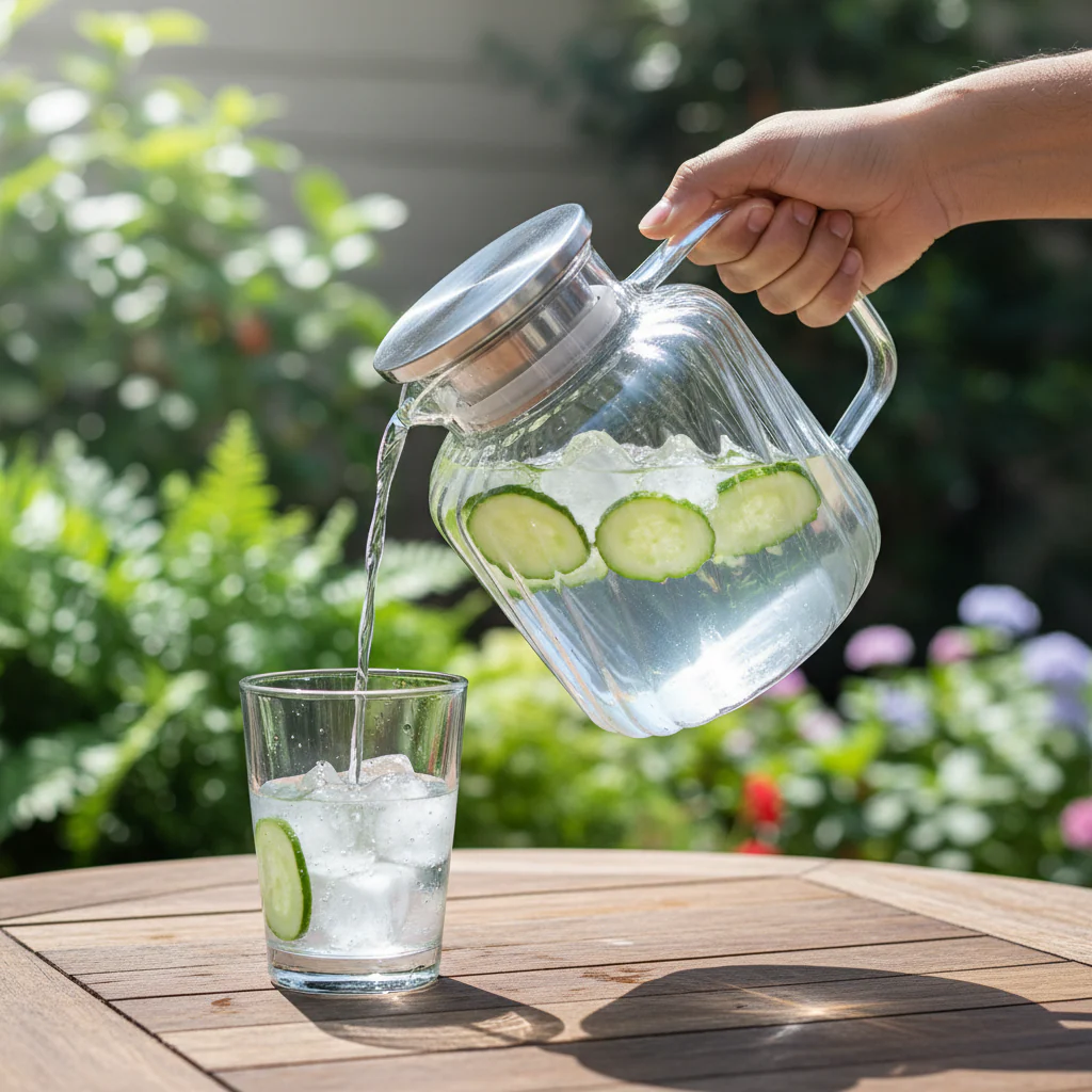 Deli Refined Glass Water Jug with Metallic Silver Lid – Stylish Serving Carafe (1.65 L) - Image 3