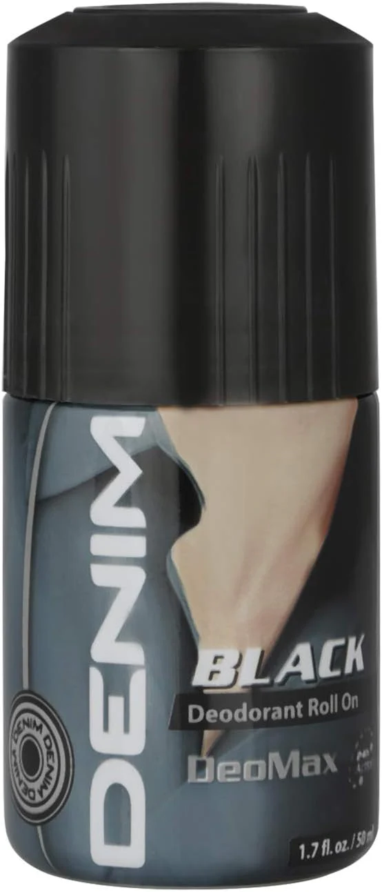Denim DeoMax Deodorant Roll On For Men - Black - 24-Hr Freshness - Great Smell - Feel Confident - Bad Odour protection - Long Lasting - Anti-Biofilm - All Skin Types-50ML