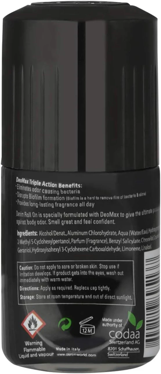 Denim DeoMax Deodorant Roll On For Men - Black - 24-Hr Freshness - Great Smell - Feel Confident - Bad Odour protection - Long Lasting - Anti-Biofilm - All Skin Types-50ML - Image 2