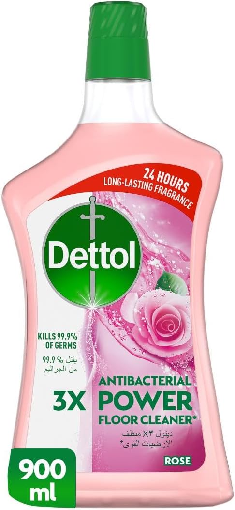 Dettol Antibacterial Power Floor Cleaner (Kills 99.9% of Germs), Rose Fragrance, Can be Paired with Vacuum Cleaner for Cleaner and Shinier Floors, 900 ml