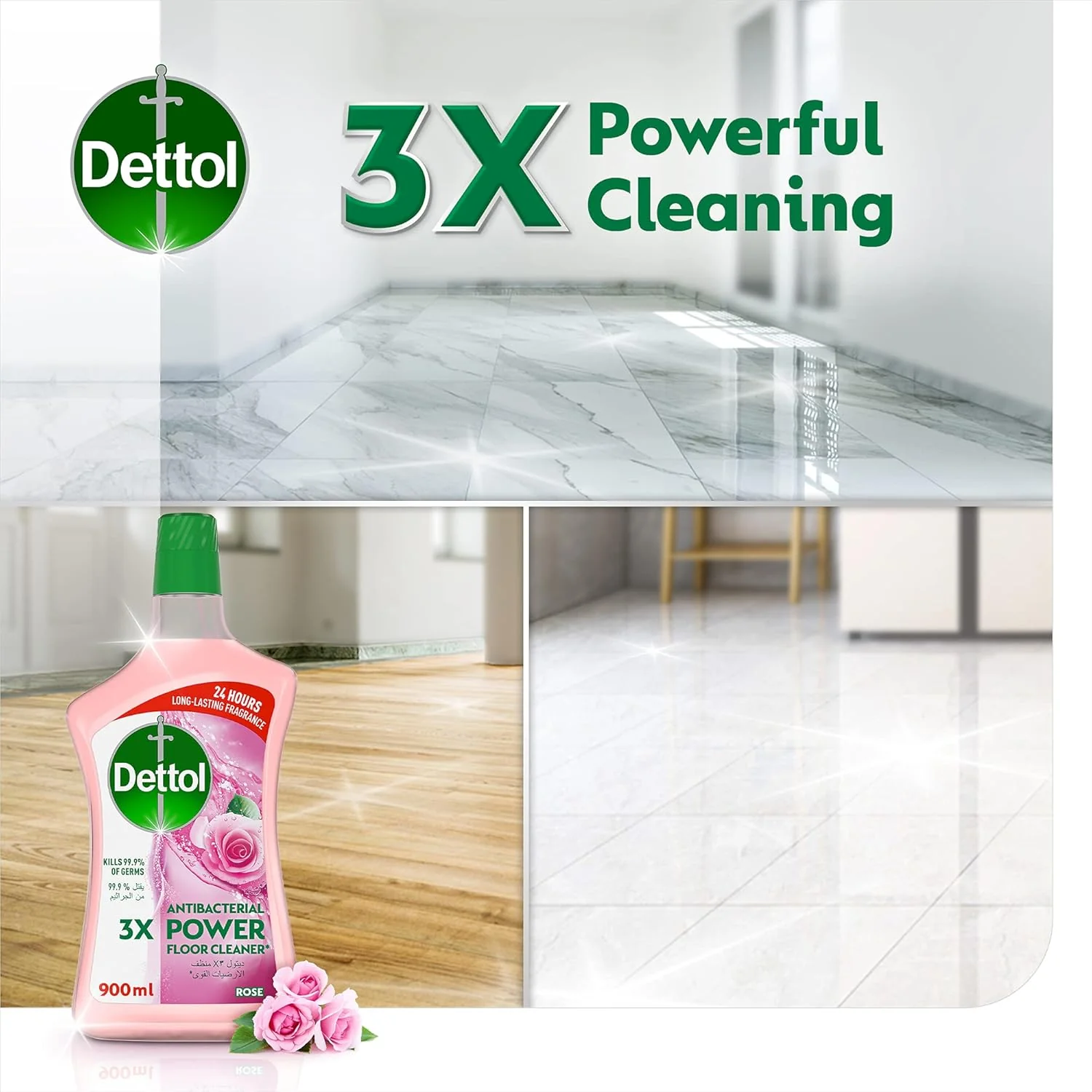 Dettol Antibacterial Power Floor Cleaner (Kills 99.9% of Germs), Rose Fragrance, Can be Paired with Vacuum Cleaner for Cleaner and Shinier Floors, 900 ml - Image 3