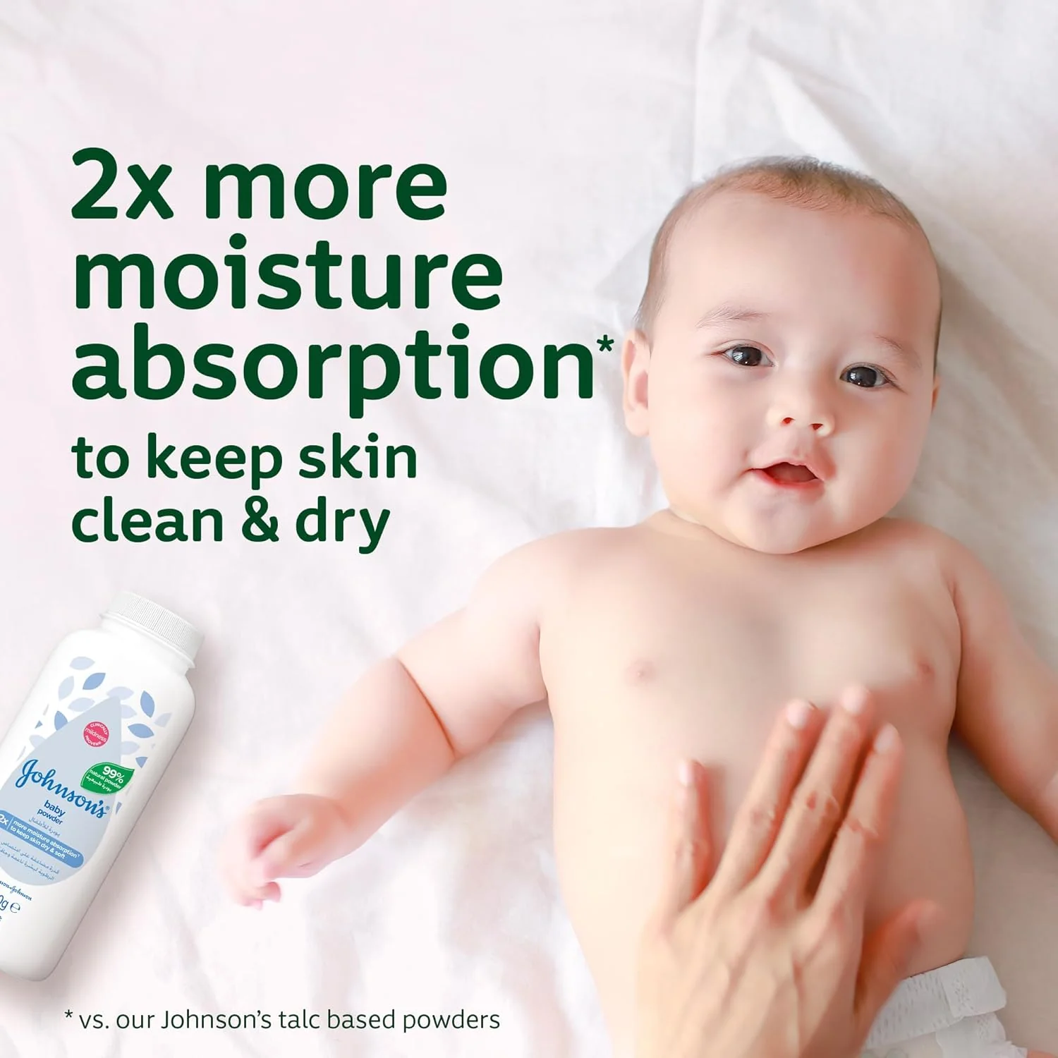 ohnson's Baby Powder – 99% Plant-Based Cornstarch, Talc-Free, Moisture-Absorbing & Skin-Protecting | Classic Baby Fragrance | 400g + 200g - Image 4
