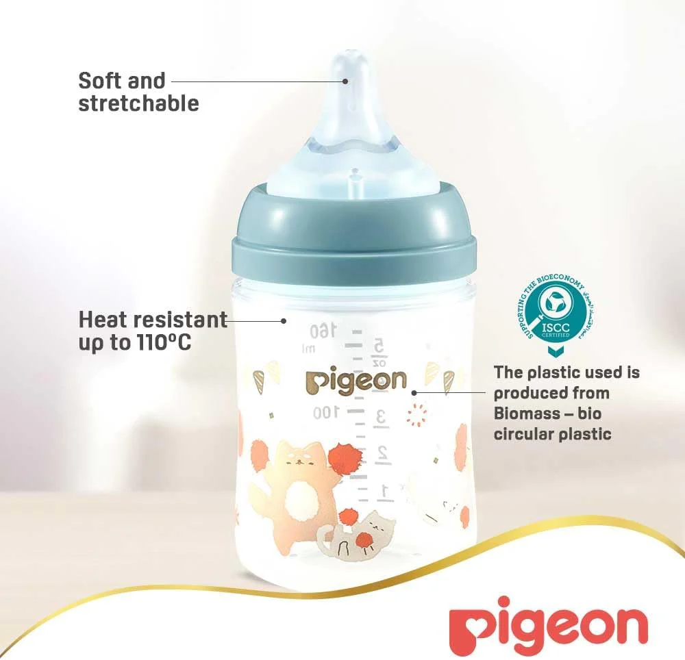 Pigeon Softouch Wide Neck Peristaltic PLUS Decorated Feeding Nursing Bottle, SS Nipple Size, BPA Free, 0 + Months, 160ml - Assorted Color - Image 4