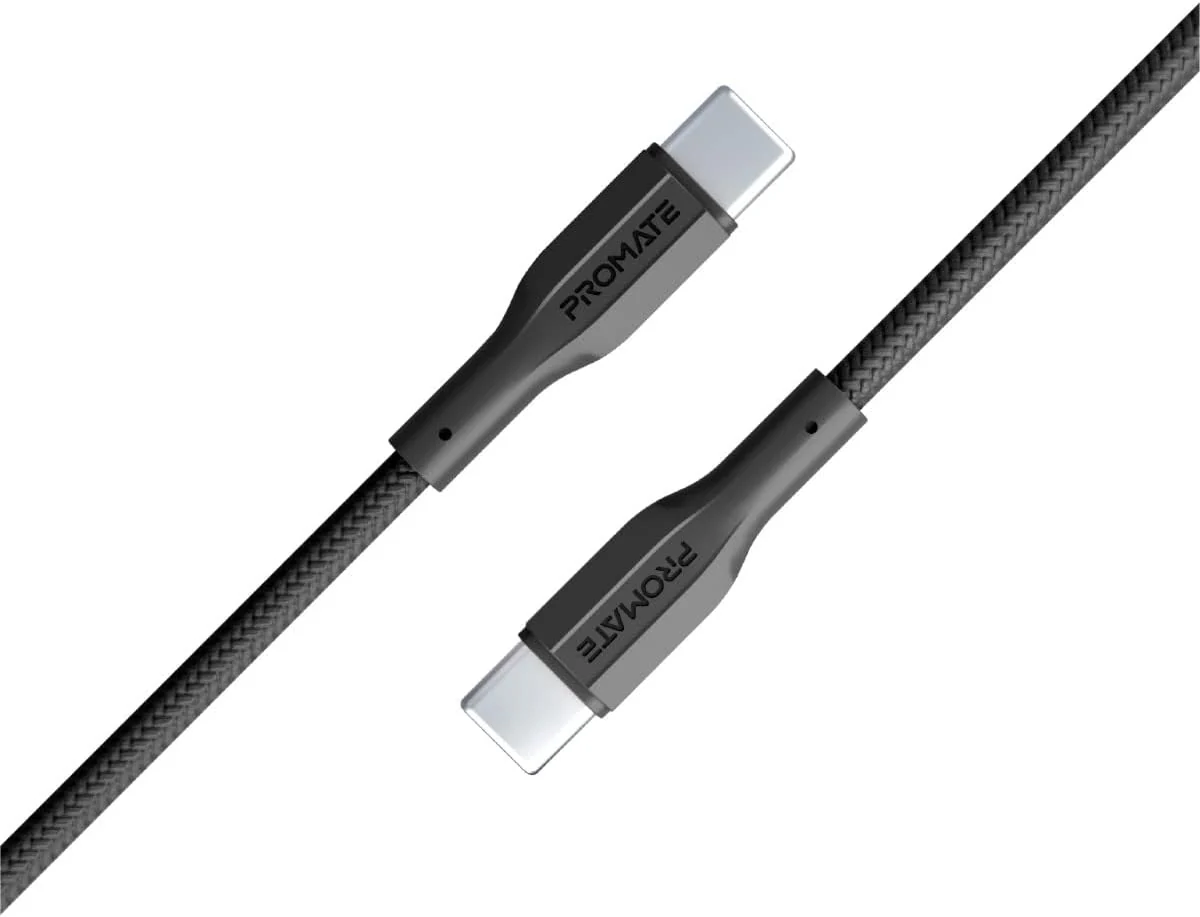 Promate USB-C to USB-C Cable, Premium 60W Power Delivery Fast Charging Type-C Cable with 480Mbps Data Sync and 100cm Anti-Tangle Silicone Cord for Galaxy S25, iPhone 17, XCord-CC Black