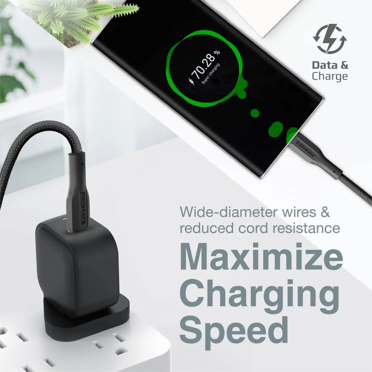 Promate USB-C to USB-C Cable, Premium 60W Power Delivery Fast Charging Type-C Cable with 480Mbps Data Sync and 100cm Anti-Tangle Silicone Cord for Galaxy S25, iPhone 17, XCord-CC Black - Image 2