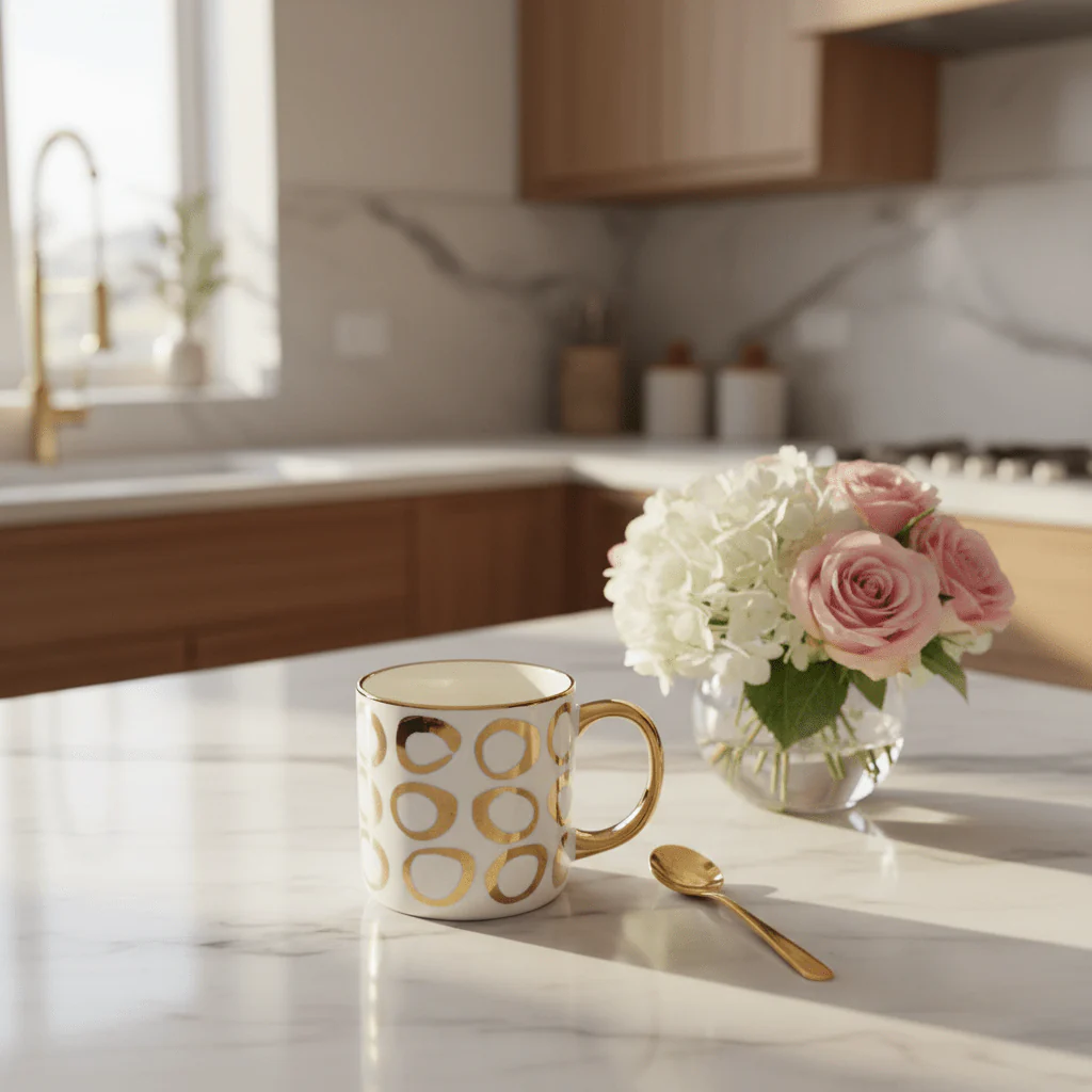 Golden Elegance Ceramic Mug | White & Gold Luxury Drinkware | 350ml - Image 2