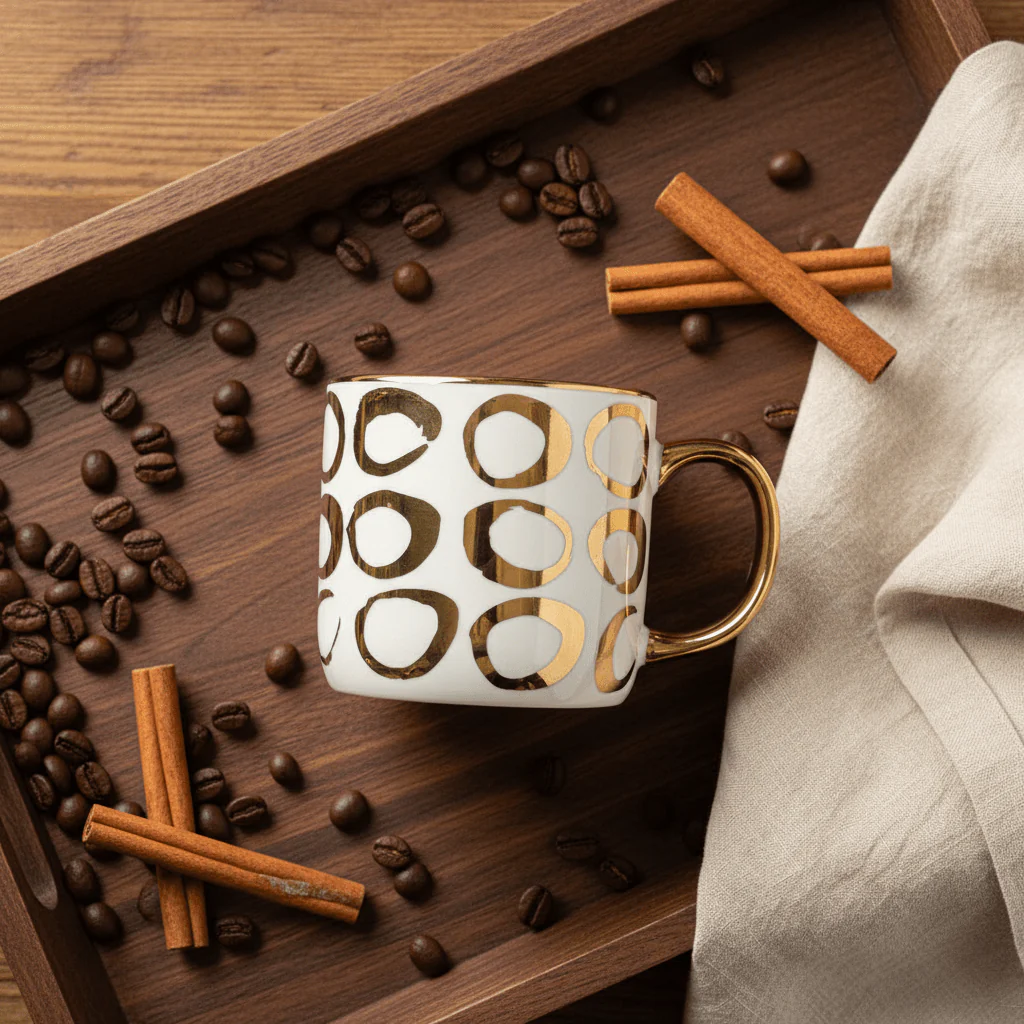 Golden Elegance Ceramic Mug | White & Gold Luxury Drinkware | 350ml - Image 3