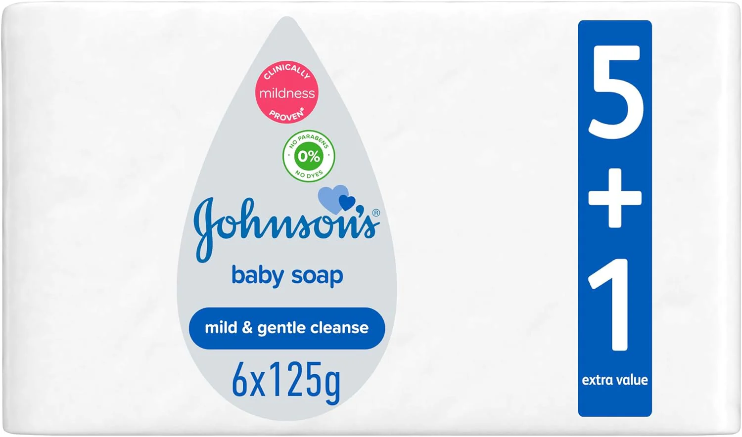 Johnson's Baby Gentle Care Soap – 125g × 6 Pack | Mild & Hypoallergenic | Fragrance-Free