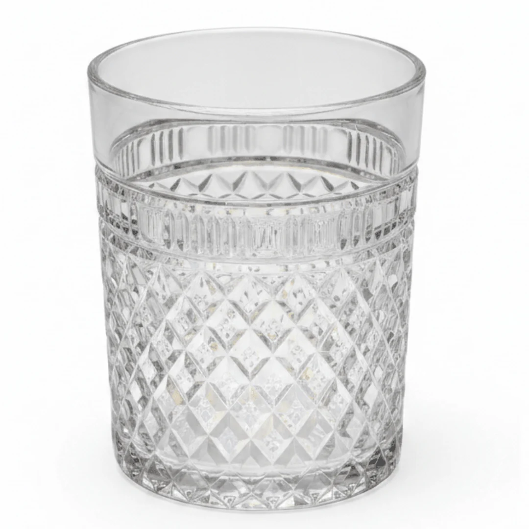 Diamond Cut Clear Acrylic Tumbler Glass - Elegant Crystal Pattern Drinkware for Home & Events 300ml