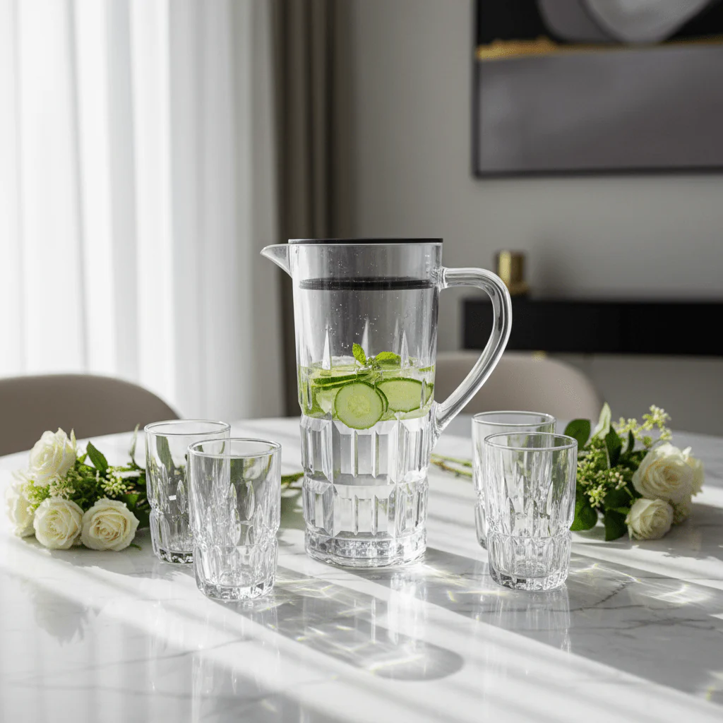 Diamond Cut Luxury Clear Acrylic Beverage Jug with Elegant Crystal Style Finish – 1.8 Litre - Image 2