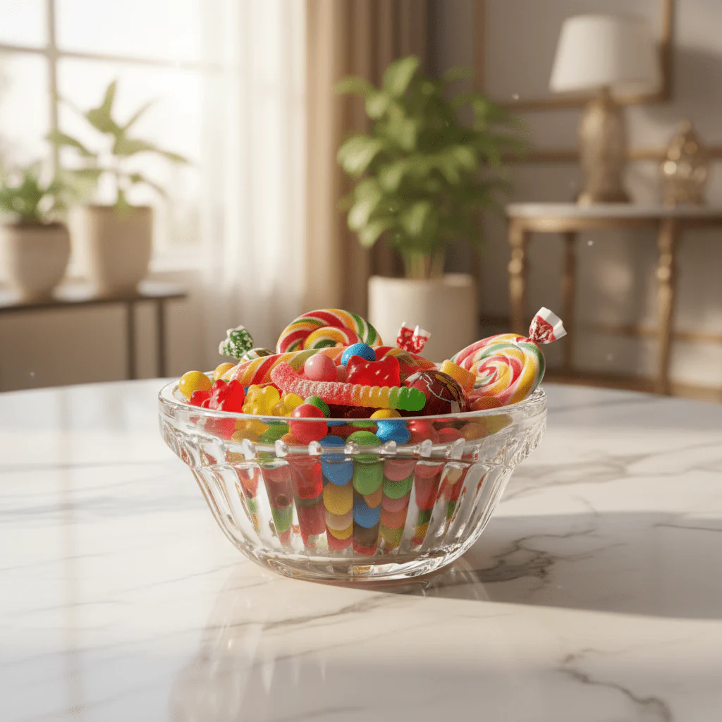 Diamond Round Glass Candy Pot – Classic Decorative Glass Jar for Candy, Treats & Storage 18 cm - Image 2
